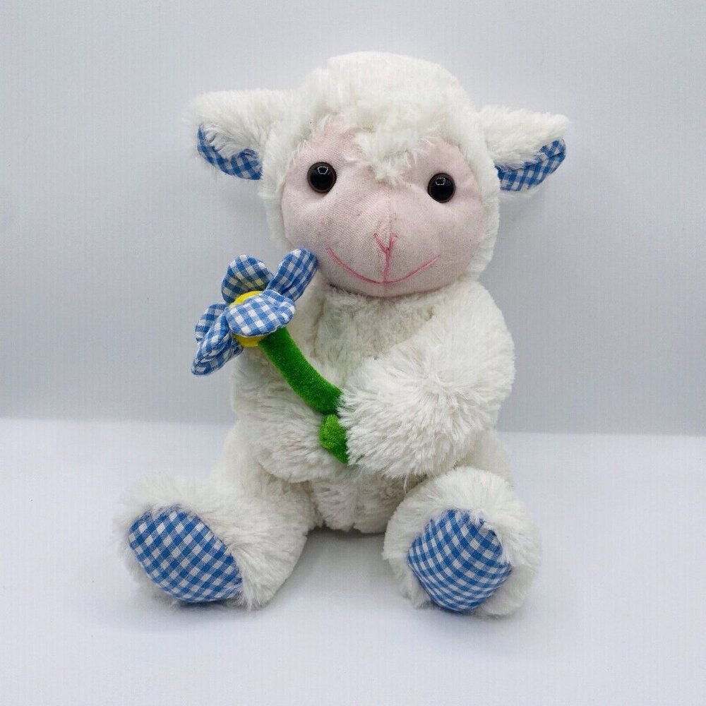 Unbranded White Blue Baby Lamb With Flower Plush 10”